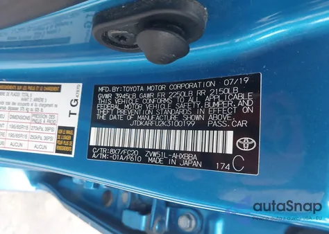 2019 Toyota Prius L Eco from USA, damaged, VIN JTDKARFU2K3100199